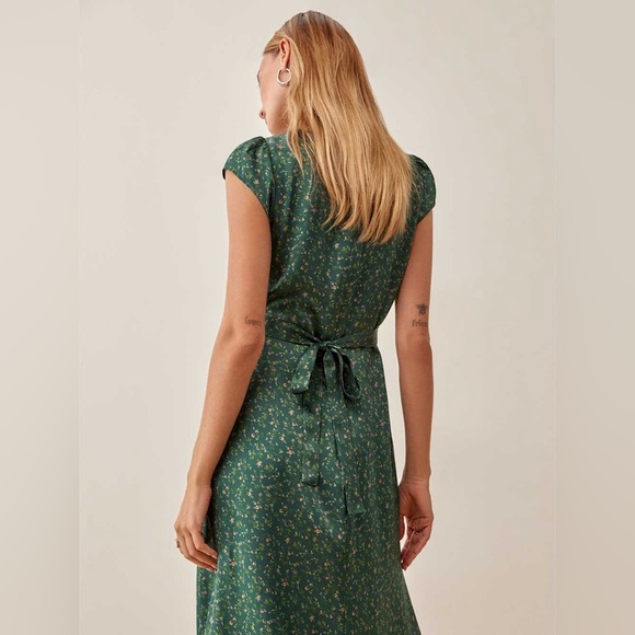 New! Reformation Kaye Silk Green Corriander Floral Midi Dress 🌿 size 6 - Picture 5 of 11